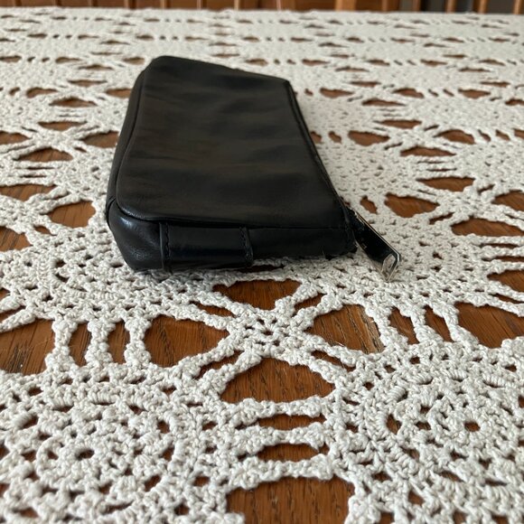 Banana Republic Slim Black Leather Zipper Closure Clutch Silver Hardware - Picture 4 of 8